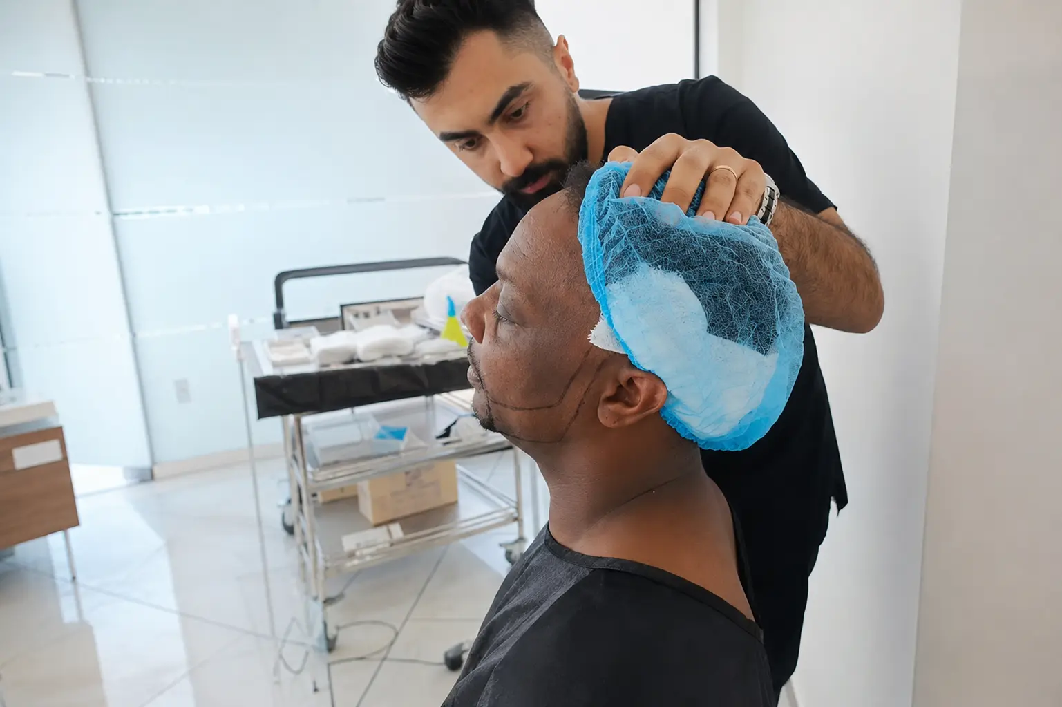 Natural beard transplant line design during a facial hair consultation