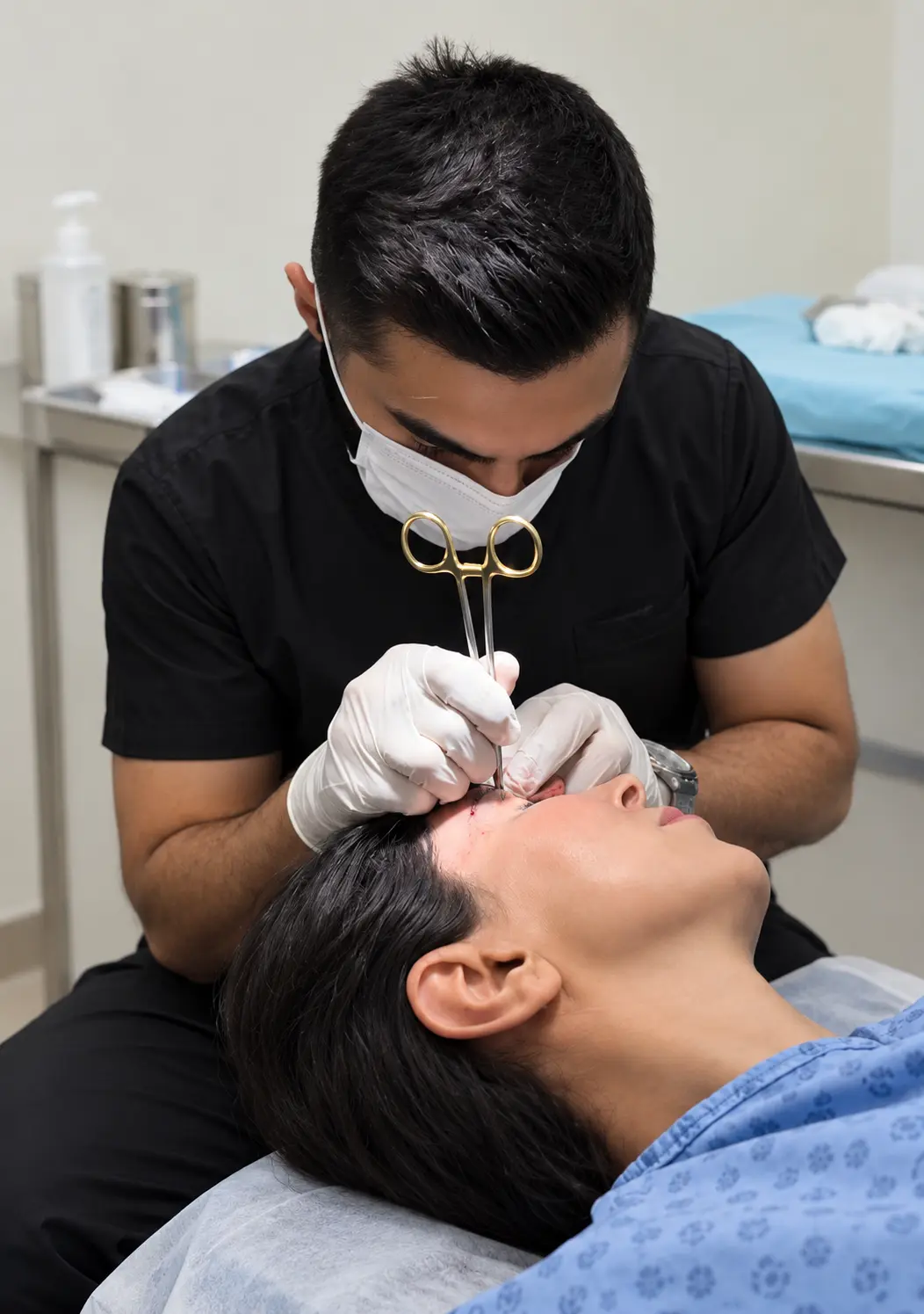 Eyebrow transplant specialist placing grafts during treatment